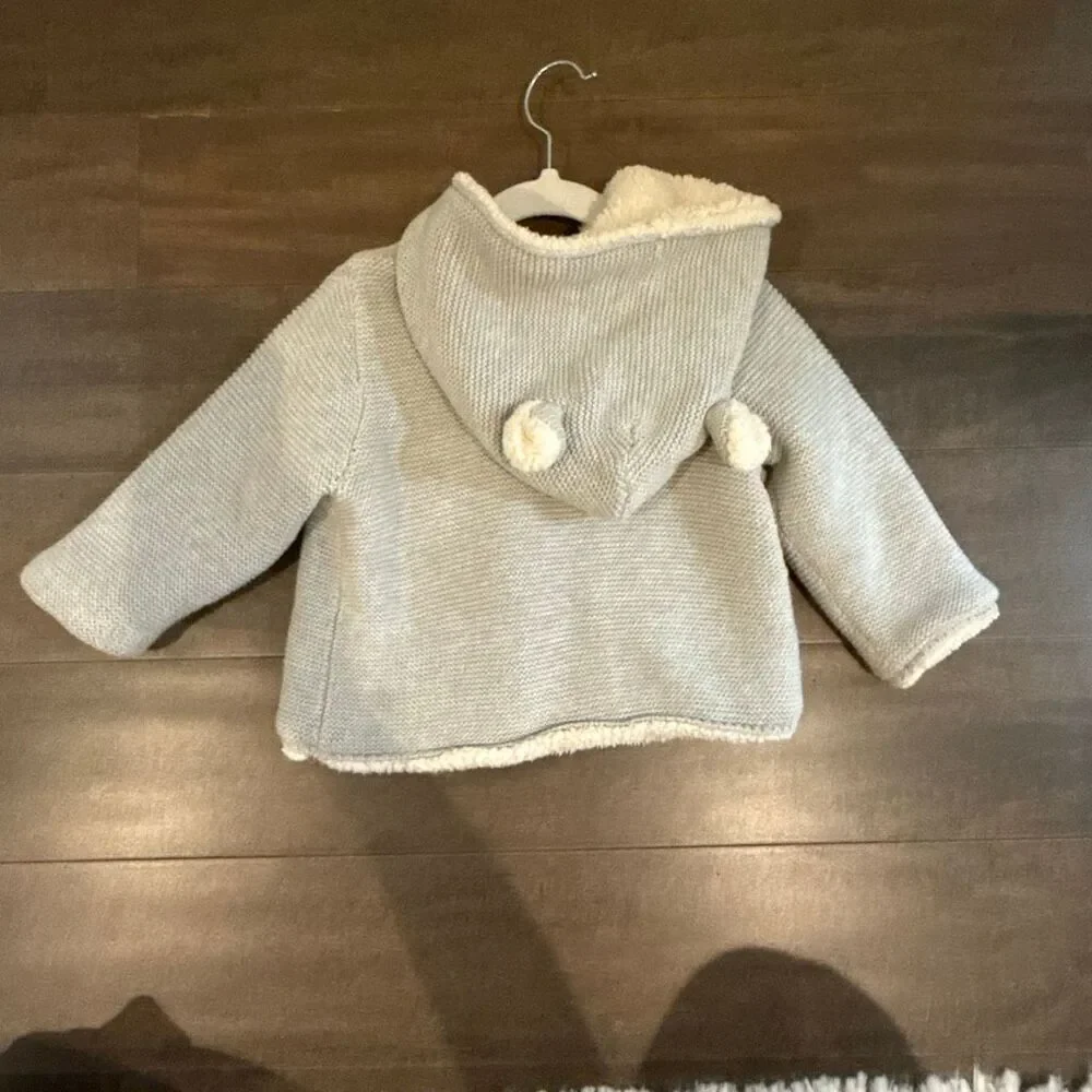 Gap Baby Sherpa-Lined Hooded Sweater Jacket Coat Grey Gray 18-24mo